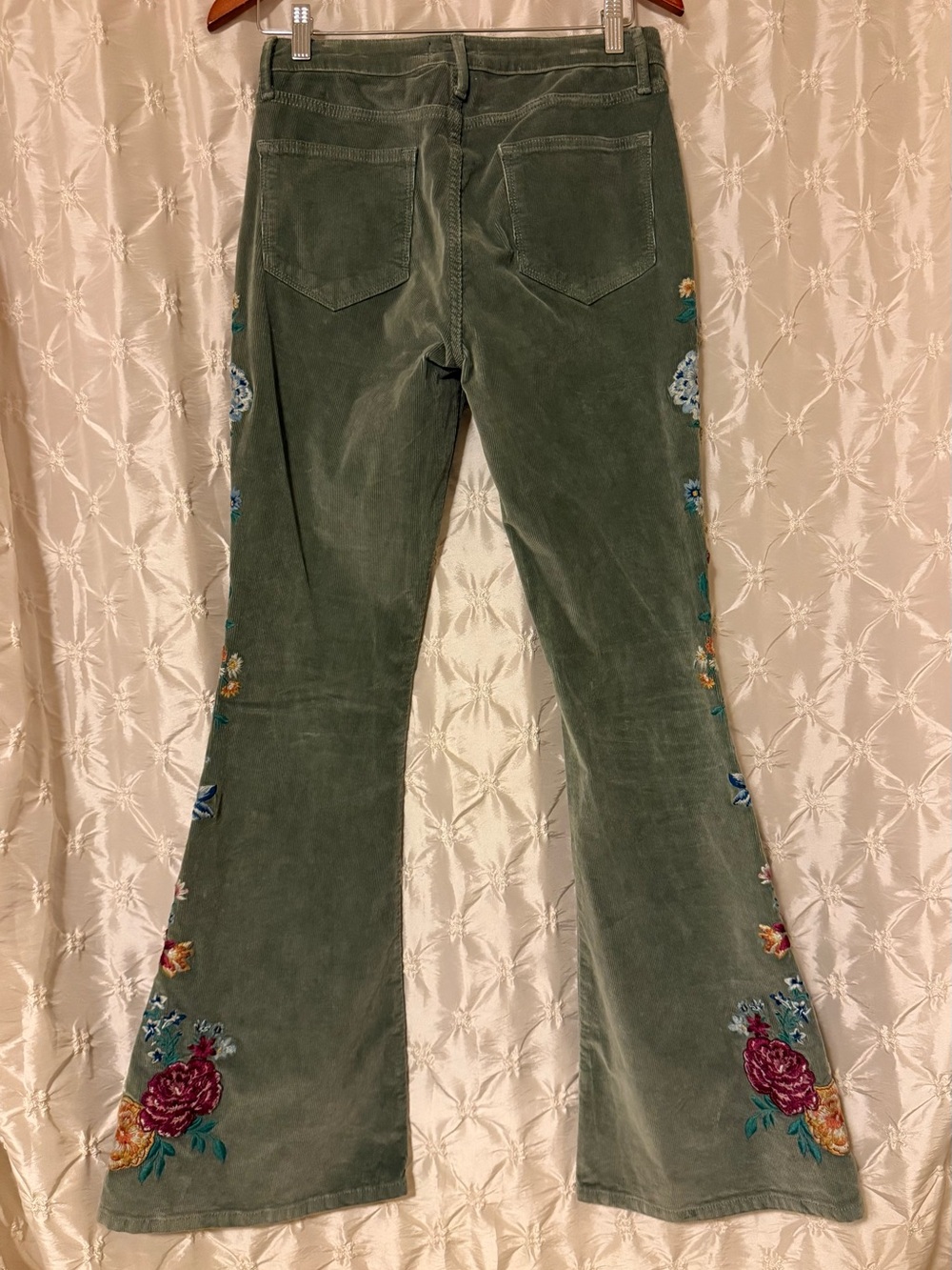 DRIFTWOOD x Free People Farrah Embroidered Corduroy Flare Pants Green Wide Leg - Picture 6 of 16